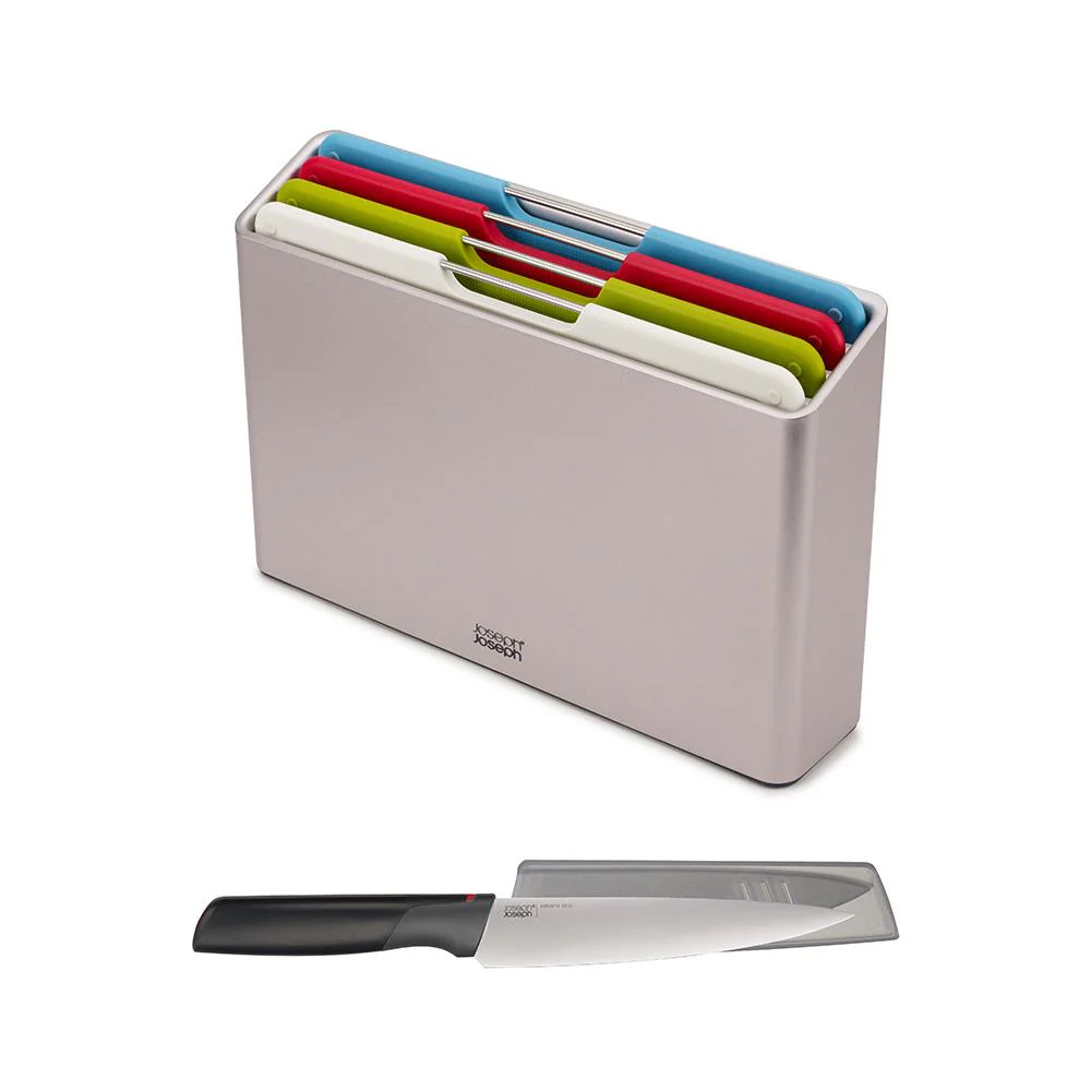 סט 4 קרשי חיתוך Folio כסוף עם סכין שף