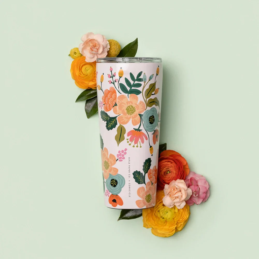 כוס מתכת 475ML פרחוני קרם - Image 2