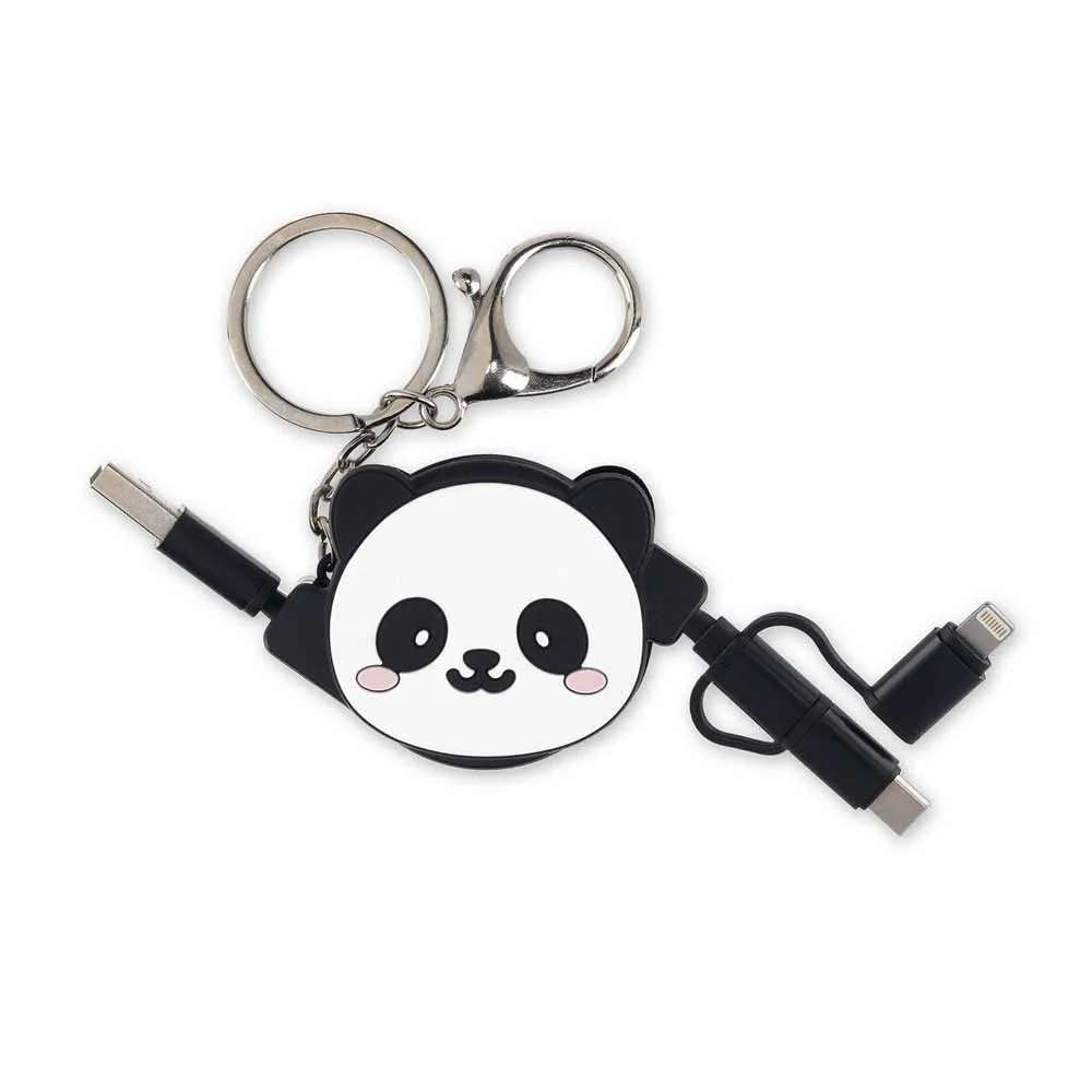 מחזיק מפתחות USB נסוג עם 3 סוגי חיבורים - פנדה שחור - Image 2