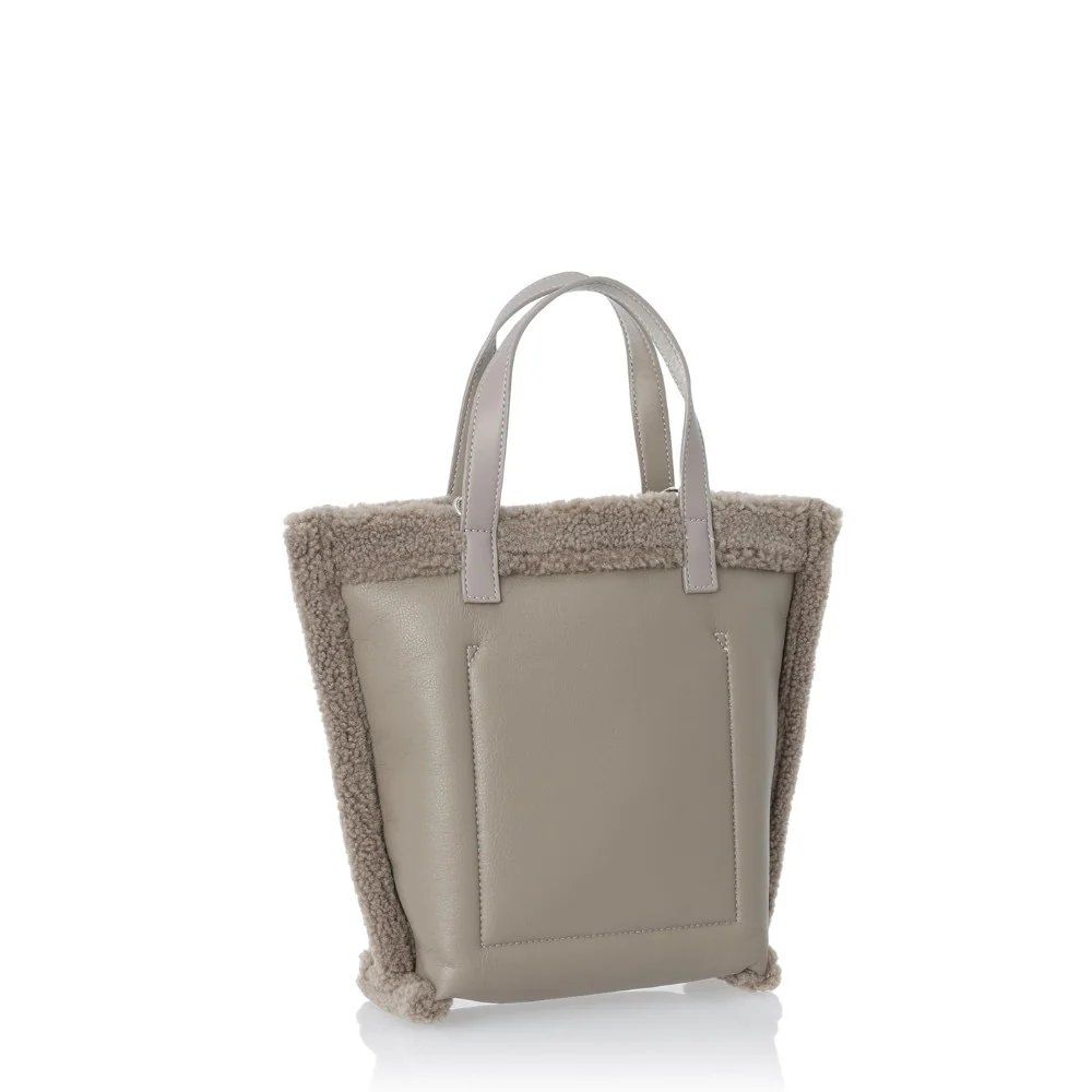 תיק פרווה דו צדדי TOTE אפור - Image 3