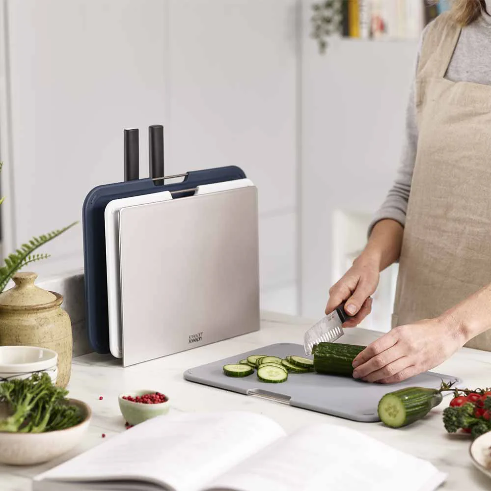סט 3 קרשי חיתוך + 3 סכינים NEST כסוף - Image 11